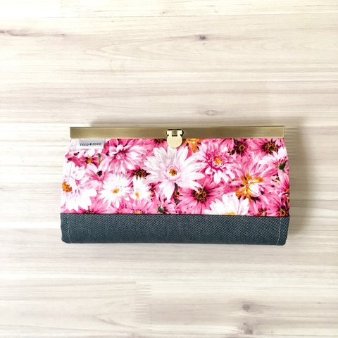 PINK花柄×デニムの長財布