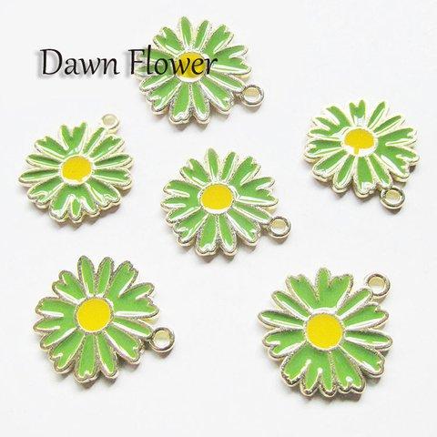 【D-0816】9pcs　花　18×16mm　グリーン　チャーム　ハンドメイドパーツ