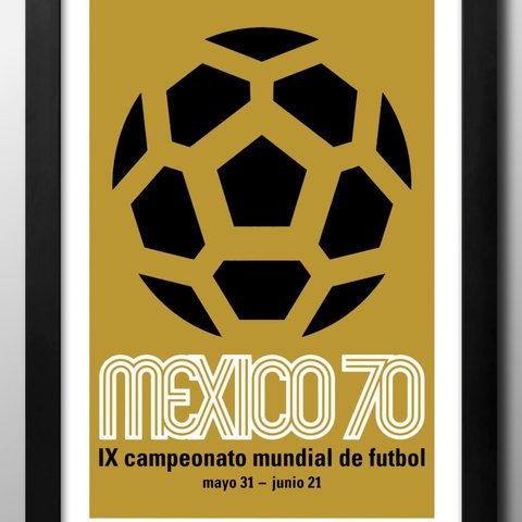 13463■アート　ポスター　絵画　A3『サッカー　メキシコワールドカップ』イラスト　インテリア　北欧