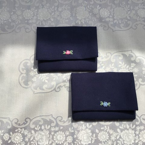 お受験　子供用ティッシュケース　2個セット　ネイビー　ふた付き　刺繍　ブルー　ピンク　幼児教室　小学校