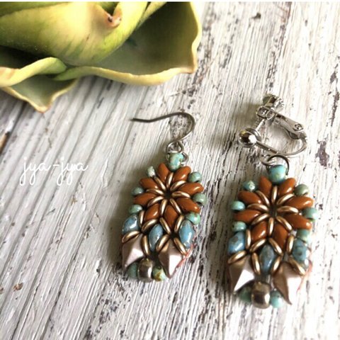 twin beads earrings - turquoise champagne