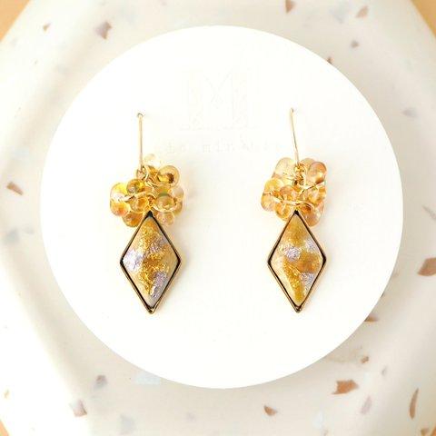 七宝焼 Berry♦14kgfピアス ~Golden Yellow~