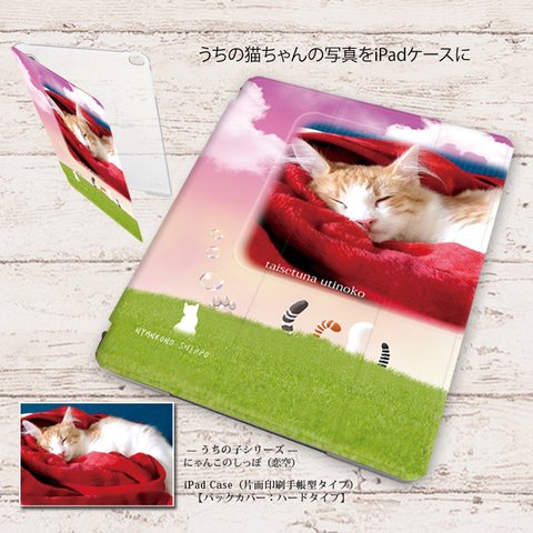 うちの猫ちゃんの写真で作る手帳型iPadケース【バックカバー：ハードタイプ】（片面印刷/カメラ穴あり/はめ込みタイプ）オートスリープ対応