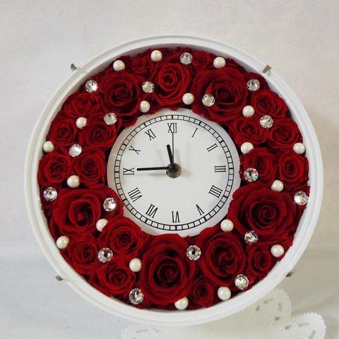 感謝ＳＡＬＥ 受注作成　色変更OKなどの相談OK　 豪華　スワロフスキー・パール　デコレーション　薔薇をたっぷり使った花時計  赤・レッド　プロポーズ・ウェディング・還暦祝い・誕生日