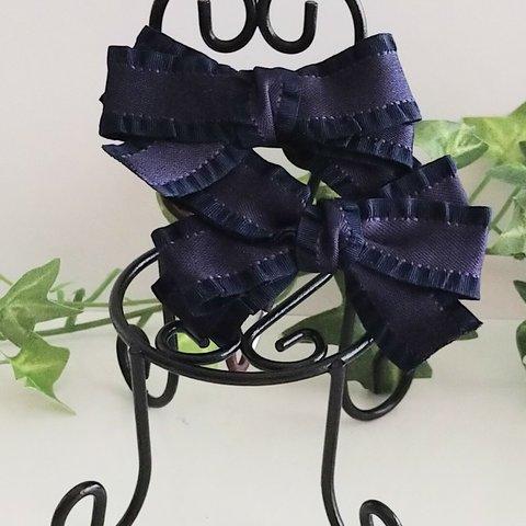  palmier ❇ フリル ribbon ( navy )  キッズ ヘアゴム      