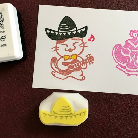 メキシカンハットの消しゴムはんこ（持ち手つき）