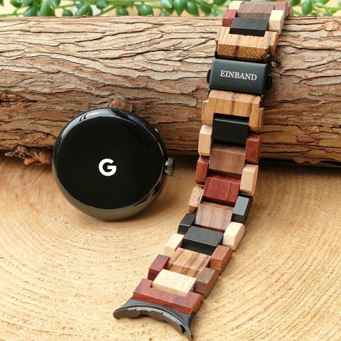 【木製バンド】EINBAND Google Pixel Watch 天然木 木のベルト【ミックスウッド】