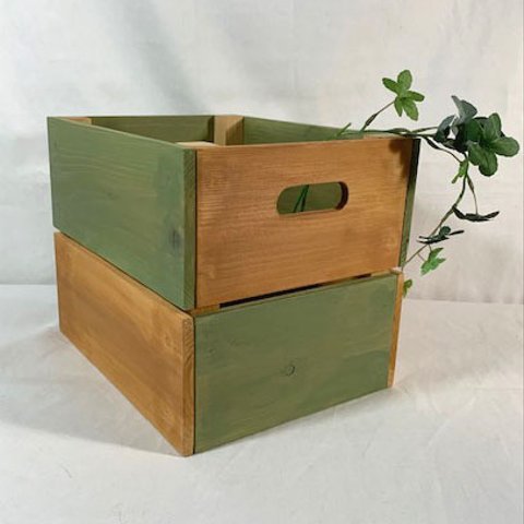 素敵な色の木箱（小）グラスグリーン＆カーキ　☆kibakoシリーズ