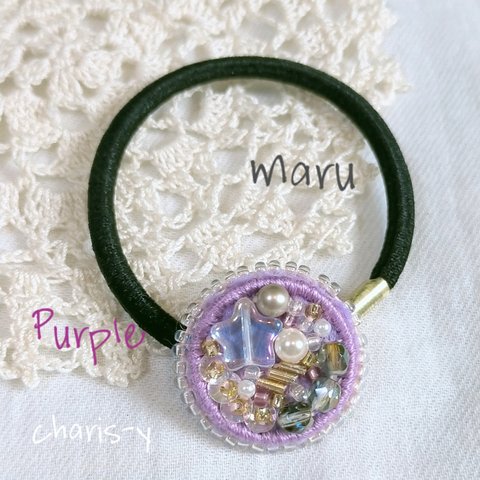40％オフ!刺繍maruヘアゴム星×紫5カラー