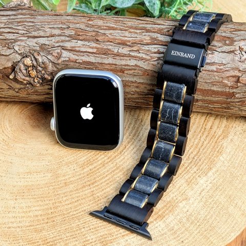 【木製バンド】EINBAND AppleWatch 天然木バンド 20mm ブルーサンドストーン×エボニーウッド