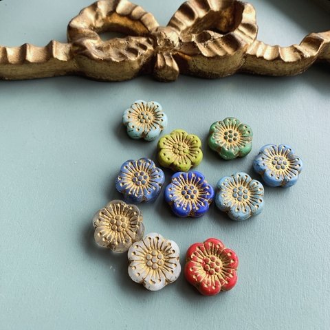 【10コセット】JIRI＊IVANA#czech beads#チェコビーズ　flower18㍉　as a button mix/bronze