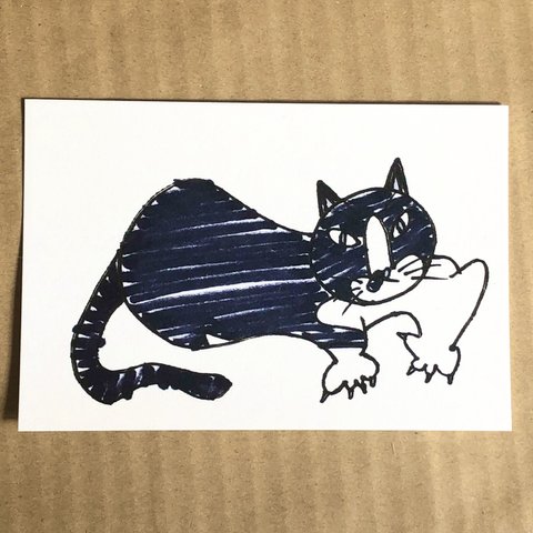 【送料無料】 絵はがき・ポストカード原画   「爪とぎハチワレ猫」