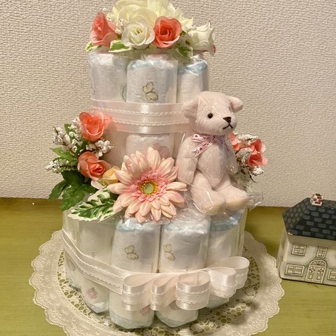 おむつケーキ 2段　女の子用　出産祝い　結婚祝い　Baby gift