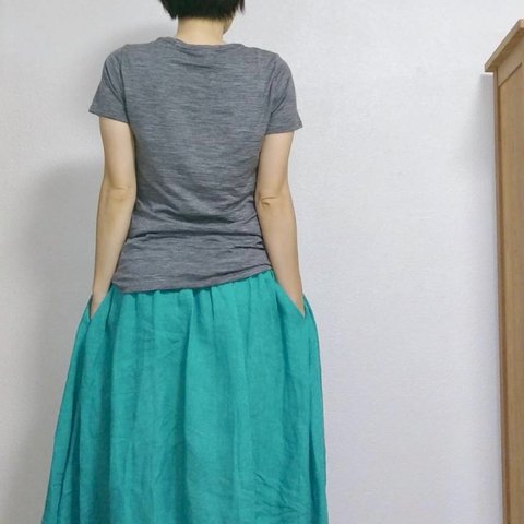 (S〜2L)LIBECOリネンギャザーフレアースカート
