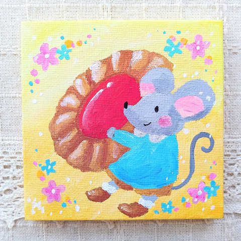 ネズミ君とクッキーのミニ絵画（原画）
