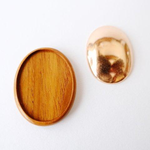 木製ブローチ台（ブラウン）銅板付き　楕円・小　回転ピンなし　＊刺繍