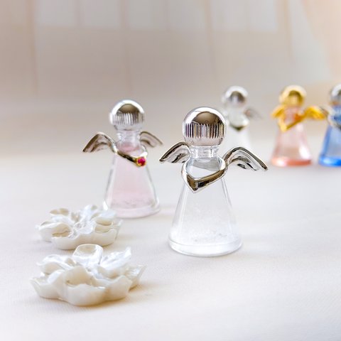 クリア　天使のプレゼント『天使ストームグラス』『香水瓶ストームグラス』ミニチュア香水瓶　パフュームボトル　ミニ香水瓶