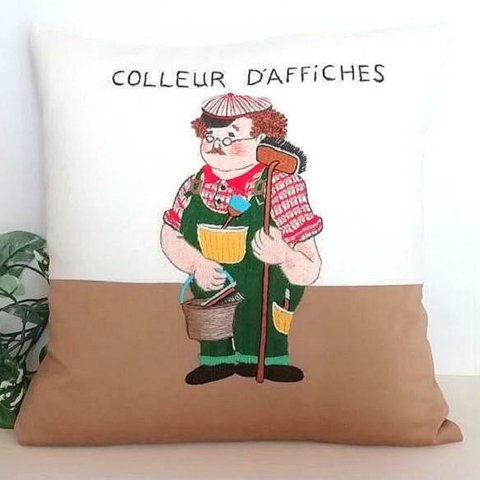 おじさんの刺繍クッションカバー「COLLEUR　D'AFFUCGES」