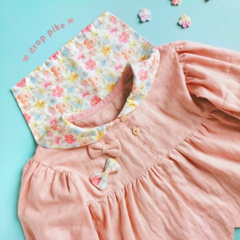 ꕤ リバティ × ふんわりダブルガーゼ ꕤ セーラーカーラーブラウス🌷.* ꕤ 90cm ✧︎ くすみピンク スカラップ blouse 春夏 花柄 半袖 kids りぼん  