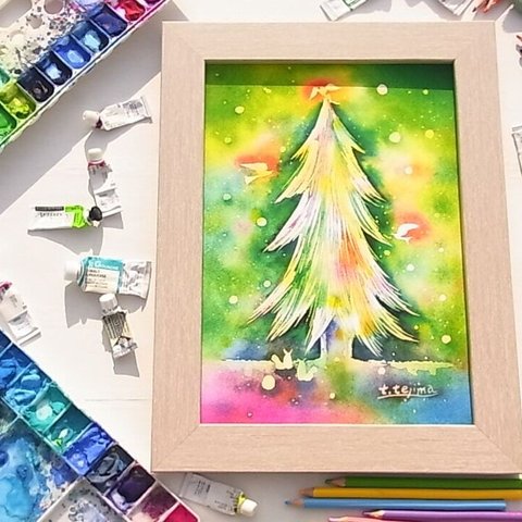 【森のクリスマス】水彩画アートプリント