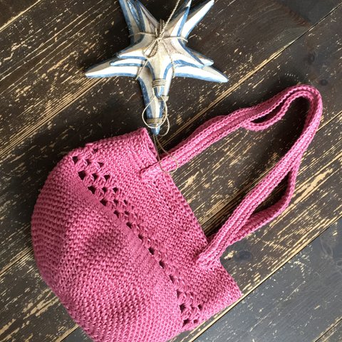 ¥3.800→¥2.900 《期間限定9月末まで》ヘンプ  透かし模様入り pink shoulder basket bag