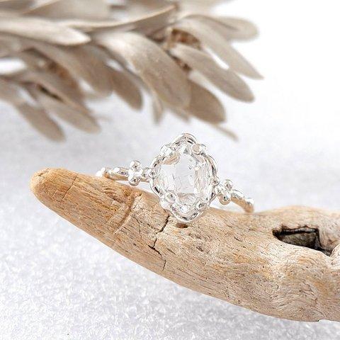 ～輝きあふれる結晶リング～　ハーキマーダイヤモンド（クォーツ）の粒飾りリング　10号　天然石アクセサリー　一点物