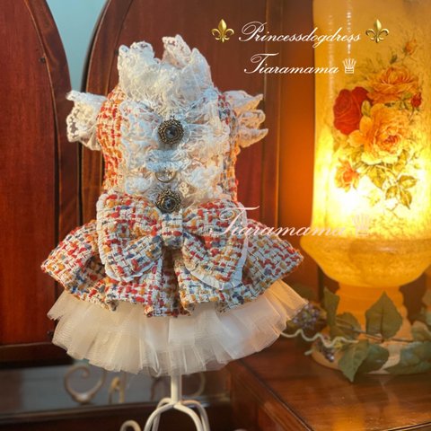 ⚜Princessdogdress　豪華dressハーネス　犬服　猫服ふんわりパニエ付　お散歩　一枚二役　洋服ハーネス