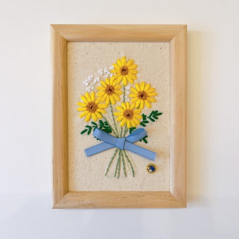 フレーム付き刺繍完成品⑩❁向日葵の花束❁