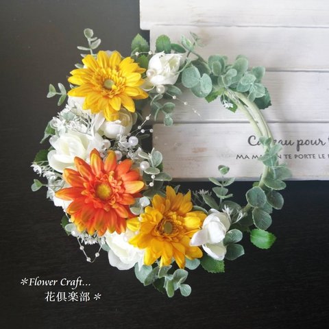 ◆ガーベラとパールのリース【B】◆造花・リース・アーティフィシャルフラワー・花倶楽部 