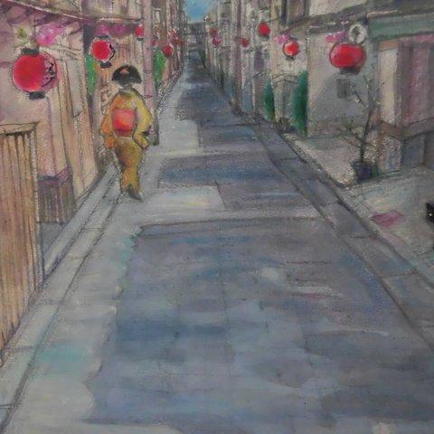 石畳　京の春　宮川町(原画）