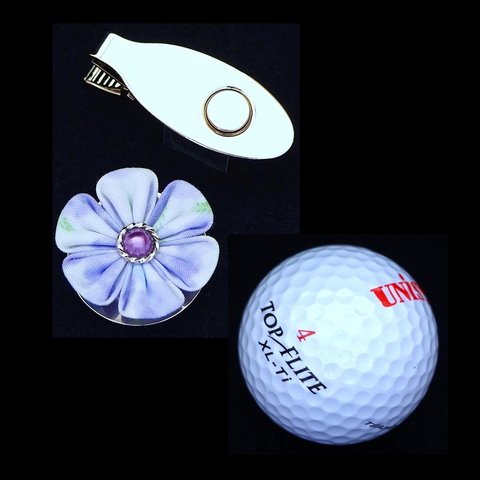 ゴルフマーカー 　クリップタイプ（パープル  六弁花）　●　クロースフラワーアクセサリー