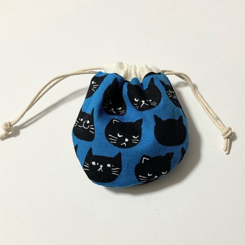 ミニミニ巾着　ねこいっぱい　手のひらサイズ　ブルー系