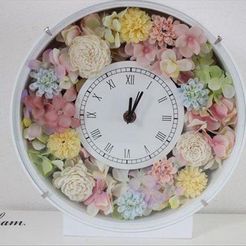 【受注制作】結婚祝い　母の日に　花時計　ピンク・イエロー　淡い色合いカラフルフラワー
