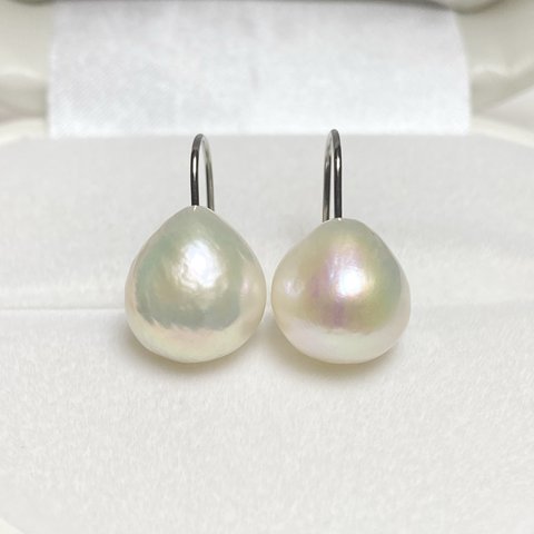 選べるパール✨縦12〜13mm 大きめバロックパール　シンプル✨淡水パールイヤリング/ピアス