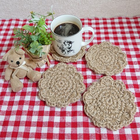 《再販３✨》【人気急上昇⤴️】◆おうちカフェを楽しく☕🎵【麻ひもフラワーコースター🌺】