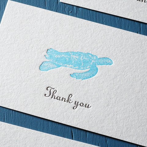 活版印刷ミニカード3枚セット 海の生き物「ウミガメ」