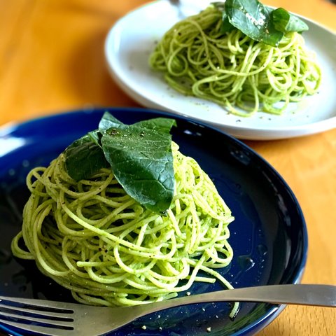 【小松菜のソース】和えるだけでパスタ、豆乳と合わせてスティック野菜のソースなど。クセのない大きな江戸川区の小松菜たっぷりのソース