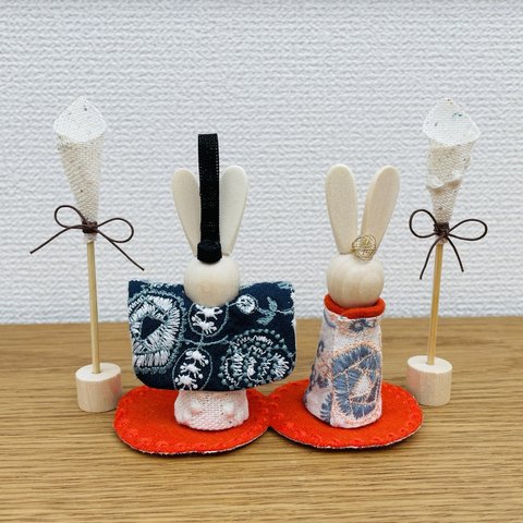 ◌季節限定◌ ⚮̈ミナペルホネン ハンドメイド⚮̈うさぎ雛人形 立ち雛 立雛飾り 置物 ／celebrate