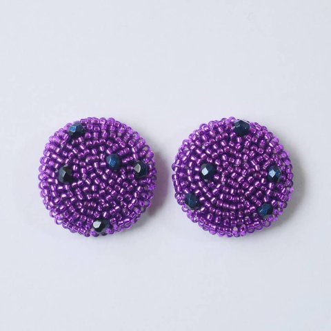 ビーズ刺繍イヤリング～まるっとつぶっとぱきっと(ムラサキ)～