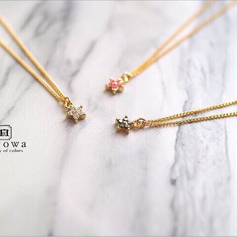 【K16gp★3color】mini star with zirconia necklace