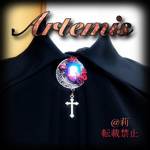 -Artemis-ブローチ シルバー ダークレッド ルビー 赤薔薇