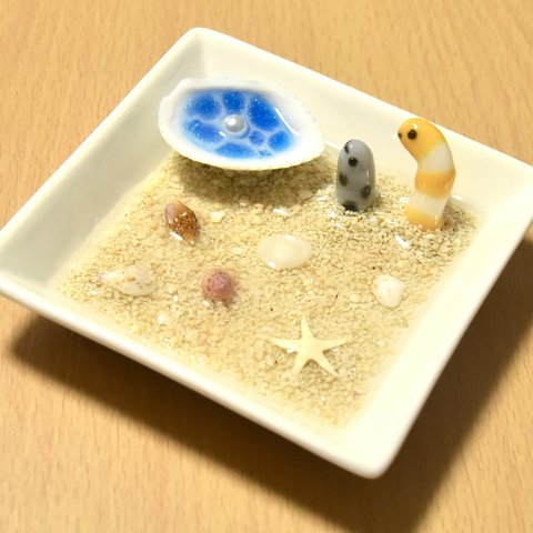  チンアナゴとニシキアナゴのアクセサリートレイ　海色の貝殻　チンアナゴ　ニシキアナゴ　アクセサリートレイ　貝殻　ヒトデ　海　リング　リングスタンド