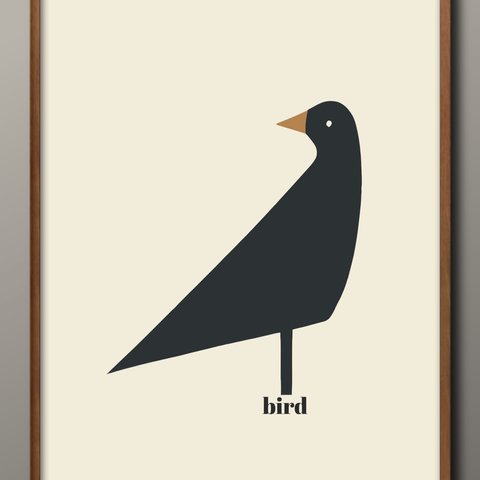 14645■ポスター　絵画　A3サイズ　『鳥　ブラックバード』　アート　イラスト　デザイン　上級マット紙採用　北欧