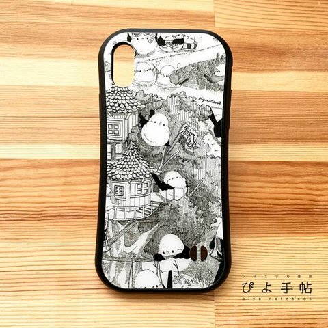 iPhone用グリップケース　シマエナガ村（ツリーハウス）