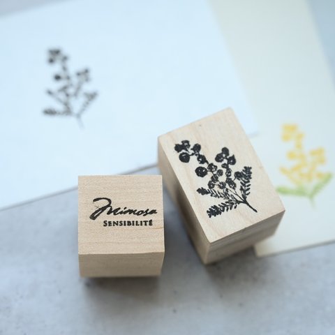 【先着10名様 英字[Mimosa - SENSIBILITÉ -]スタンプ付】ミモザ - mimosa - [ラバースタンプ(樺台木)]