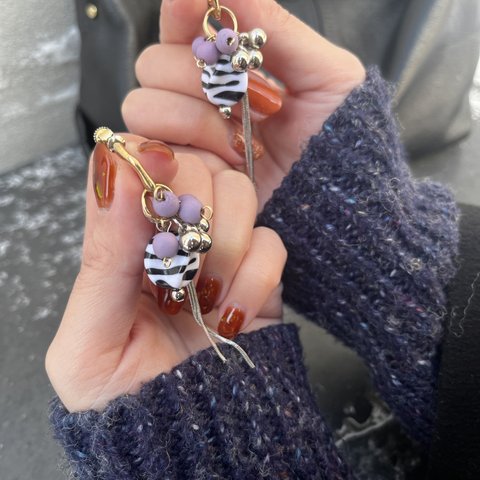 組み合わせ自由♢ zebra ×purple♢earring or pierce  