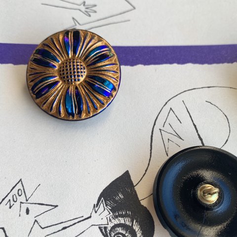 【1コずつ販売】手打ち　ハンドメイド　#czechbutton#czechglass チェコボタン　cobalt/bronze①