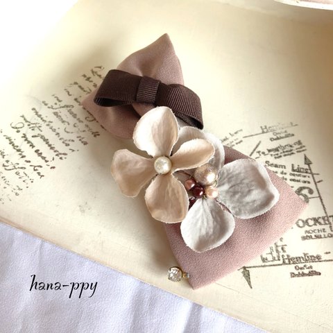 chocolate ribbon classic flower バレッタ