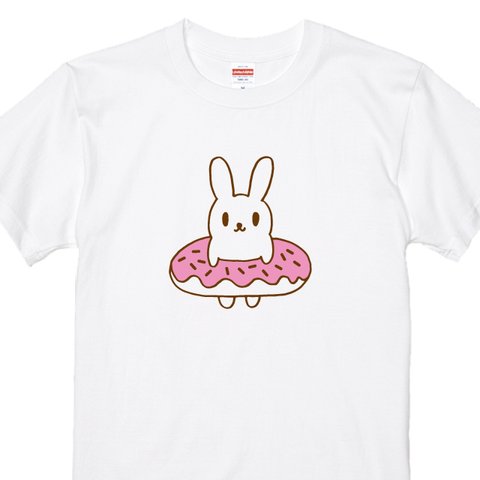 送料無料 うきわ？NO！ドーナッツうさぎTシャツホワイト 綿100％ ドーナツカラー全3色