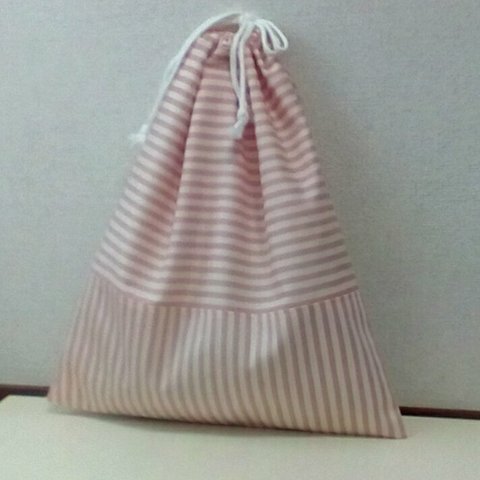 ★再販★　とても大きなきんちゃく袋　 シマシマ  ピンク